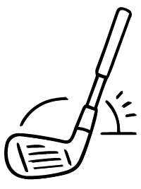 Black and white illustration of a golf club hitting a golf ball